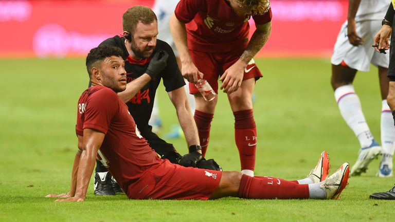 Alex Oxlade-Chamberlain was forced off just before half time with what looked like a hamstring injury