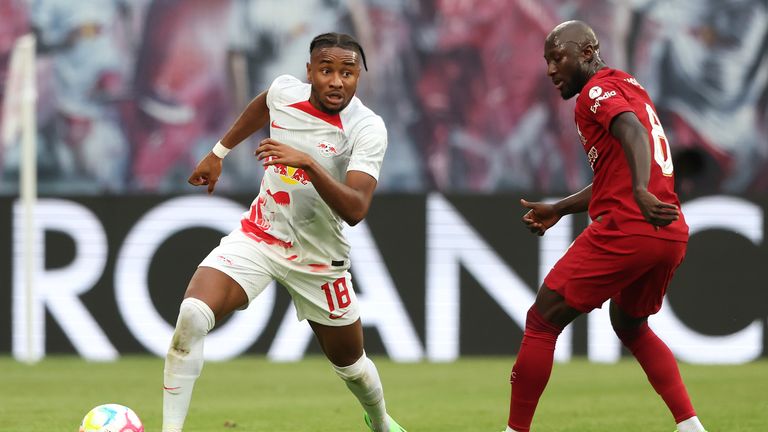 Christopher Nkunku in action against Liverpool