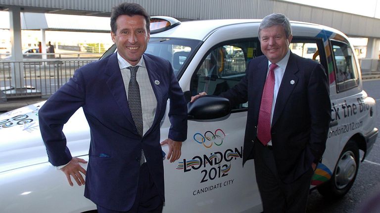 The leader of London's bid to stage the Olympic Games in 2012, Lord Coe (left), with chief executive Keith Mills.