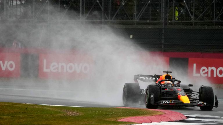 Red Bull driver Max Verstappen of the Netherlands steers his car during the qualifying session for the British Formula One Grand Prix at the Silverstone circuit, in Silverstone, England, Saturday, July 2, 2022. The British F1 Grand Prix is held on Sunday July 3, 2022.