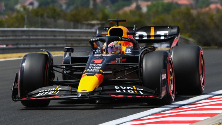 HUNGARORING, HUNGARY - JULY 29: Max Verstappen, Red Bull Racing RB18 during the Hungarian GP at Hungaroring on Friday July 29, 2022 in Budapest, Hungary. (Photo by Mark Sutton / Sutton Images)