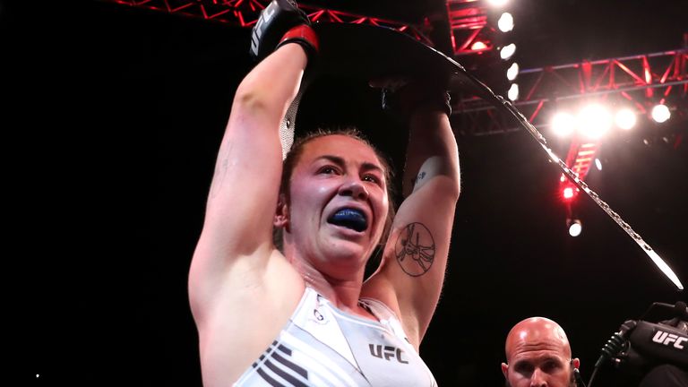 Molly McCann celebrates victory after knocking out Luana Carolina. (Photo: Kieran Cleeves/PA Wire/PA Images)