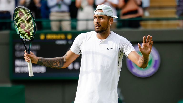Great Britain, London: Tennis: Grand Slam, ATP Tour, Wimbledon, Singles, Men, Quarterfinals, Kyrgios (Australia) - Garin (Chile). Nick Kyrgios is in action. Photo by: Frank Molter/picture-alliance/dpa/AP Images