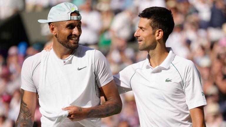 Novak Djokovic celebrates beating Nick Kyrgios in the final of Wimbledon