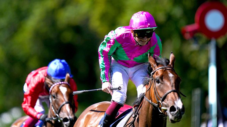 Prosperous Voyage beats Inspiral to win the Group One Falmouth Stakes at Newmarket