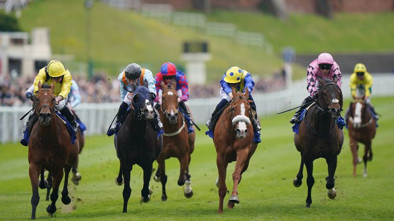 Red Mirage (second right) gets to the front to win at Chester under David Probert