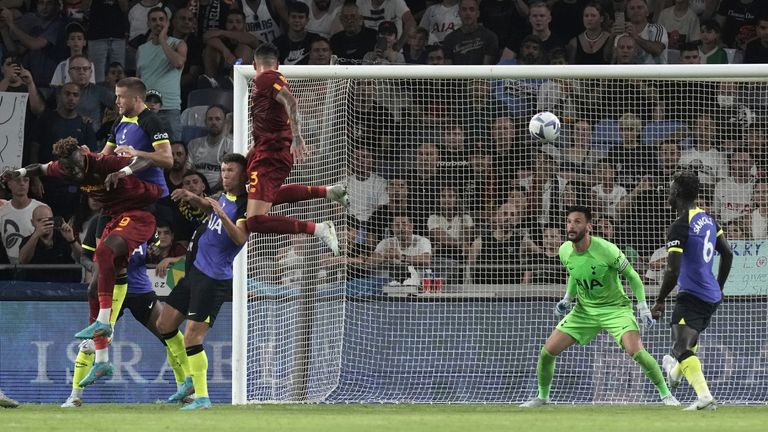 Roma's Roger Ibanez scores the opening goal