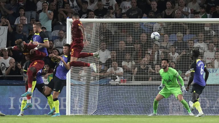 Roma&#39;s Roger Ibanez scores the opening goal