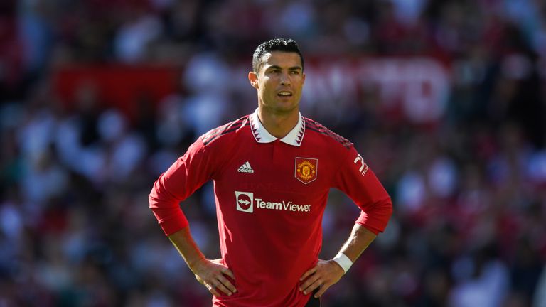 Manchester United's Cristiano Ronaldo leaves the hotel before the team's  English Premier League soccer match against Newcastle United at Old  Trafford Stadium, in Manchester, England, Saturday, Sept. 11, 2021. (AP  Photo/Jon Super
