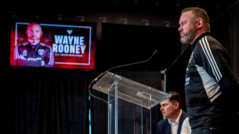 Wayne Rooney speaking at his first DC United press conference as head coach