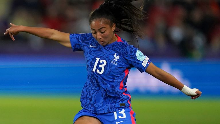 France's Selma Bacha attempts a shot at goal