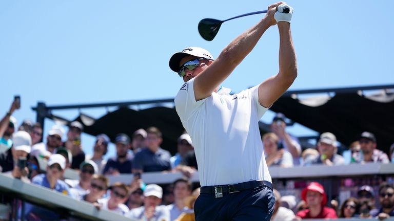 Henrik Stenson hits the first tee of the second half