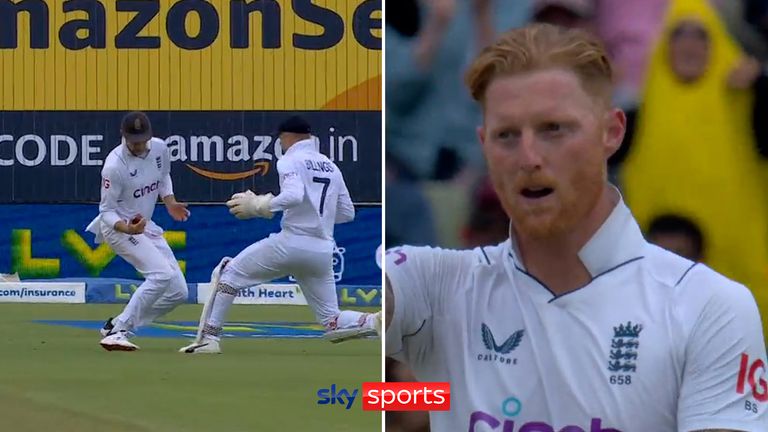 England captain Ben Stokes takes the crucial wicket of Virat Kohli after Sam Billings spilled the ball to a very fortunate Joe Root. 