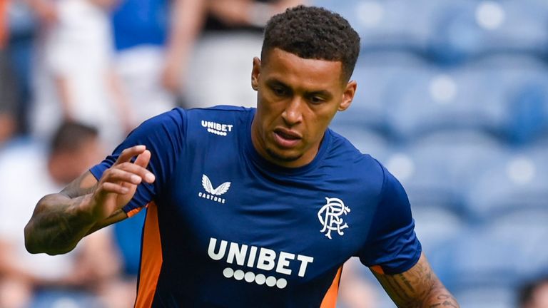 GLASGOW, SCOTLAND - JULY 19: Rangers'  James Tavernier warms up before a pre-season friendly between Rangers and West Ham United at Ibrox Stadium, on July 19, 2022, in Glasgow, Scotland.  (Photo by Rob Casey / SNS Group)