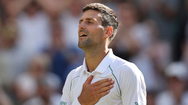 Novak Djokovic savours his victory over Nick Kyrgios in the men's singles final at Wimbledon in 2022 (Associated Press)
