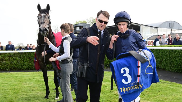 Aidan O&#39;Brien and Ryan Moore together after The Antarctic&#39;s victory on debut at Tipperary
