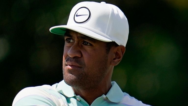 Tony Finau watches his tee shot on the 10th hole during the final round of the 3M Open golf tournament at the Tournament Players Club in Blaine, Minn., Sunday, July 24, 2022. (AP Photo/Abbie Parr)