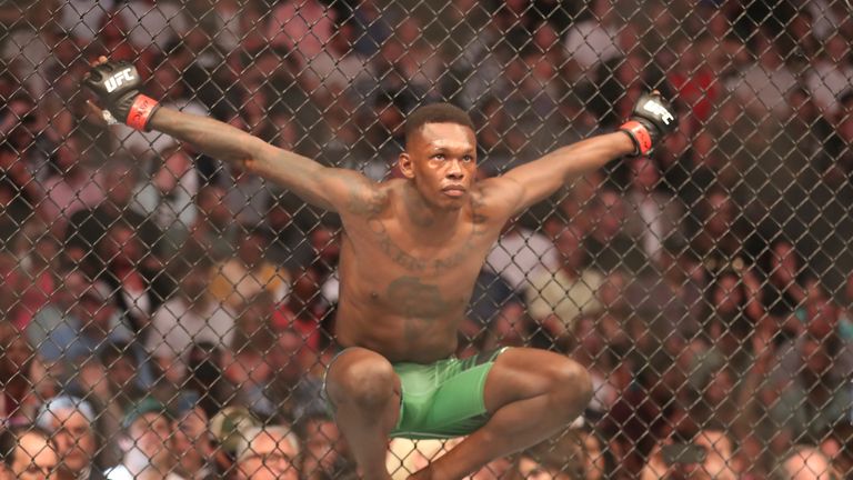 LAS VEGAS, NV - JULY 2: Israel Adesanya prepares to fight Jared Cannonier in their 5-round Middleweight title bout during UFC 276 on July 02, 2022, at T-Mobile Arena in Las Vegas, Nevada. (Photo by Alejandro Salazar/PxImages/Icon Sportswire) 