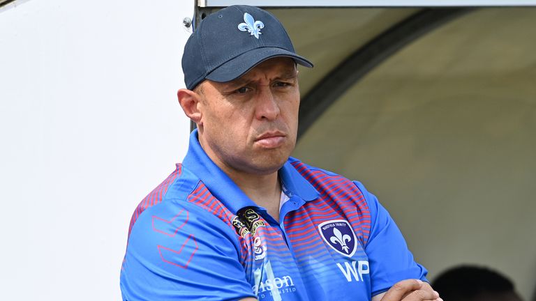 Picture by Will Palmer/SWpix.com - 17/07/2022 - Rugby League - Betfred Super League - Hull KR v Wakefield Trinity - Sewell Group Craven Park, Hull, England - Wakefield Trinity Head Coach Willie Poching looks on during warm up ahead of the match against Hull KR