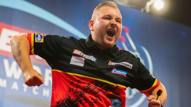 Dimitri Van den Bergh shocked former housemate Peter Wright to avenge his defeat in last year's World Matchplay final