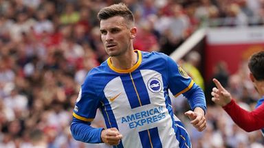 Brighton's Pascal Gross celebrates after scoring against Manchester United