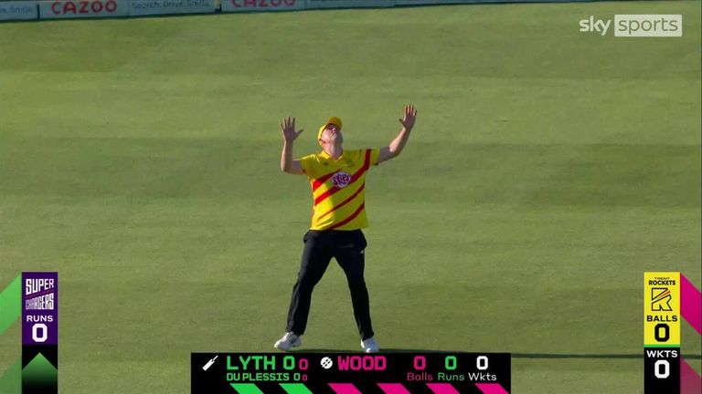 The first ball of the day from Rockets' Luke Wood saw Superchargers' Adam Lyth caught out