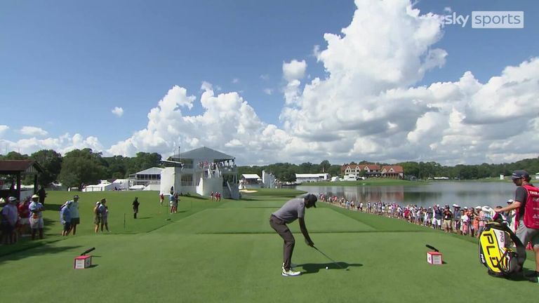 Watch Sahith Theegala's strange pre-shot routine as he was preparing to tee off on the 18th hole at the Tour Championship 