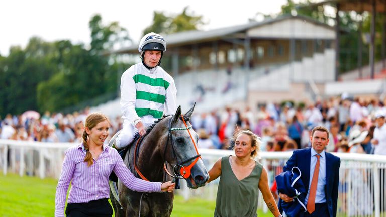 Luke Morris on board Alpinista after victory in the Berlin Grand Prix