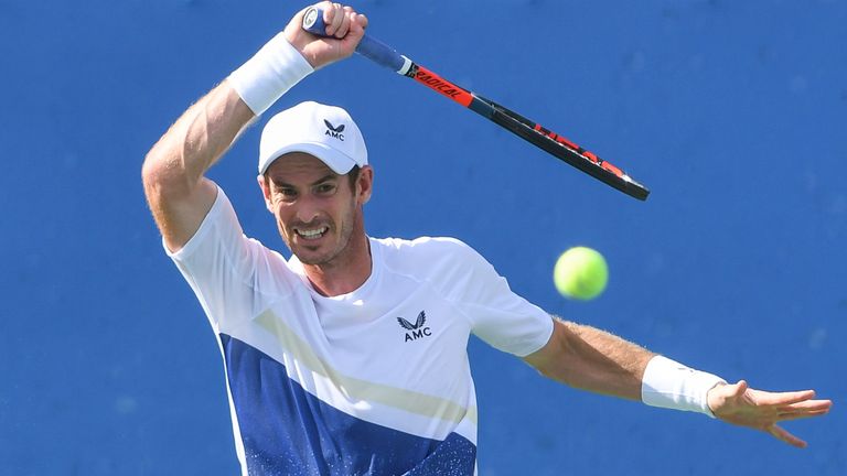 August 1, 2022, Washington, D.C, U.S: ANDY MURRAY hits a forehand during his match against Michael Ymer at the Rock Creek Tennis Center. (Credit Image: .. Kyle Gustafson/ZUMA Press Wire) (Cal Sport Media via AP Images)