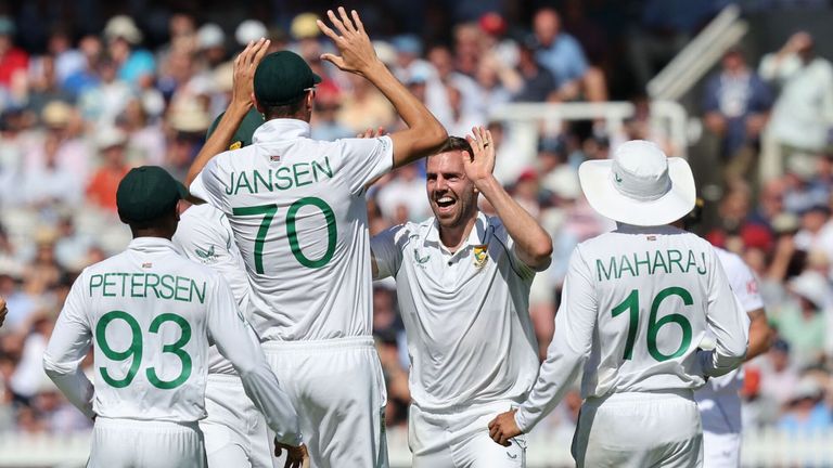 Anrich Nortje took three wickets as South Africa hammered England by an innings at Lord's