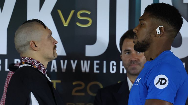 Jeddah, Saudi Arabia: Oleksander Usyk and Anthony Joshua Final Press Conference ahead of their World Heavyweight Title Fight on saturday night..17 August 2022.Picture By Mark Robinson Matchroom Boxing.