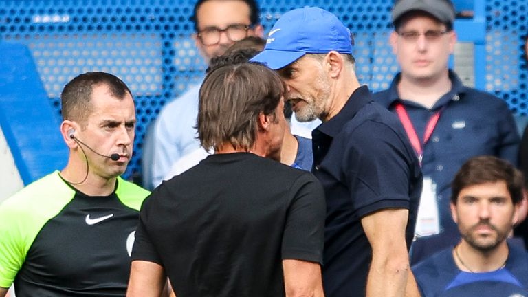 Thomas Tuchel and Antonio Conte clash on the touchline at Stamford Bridge