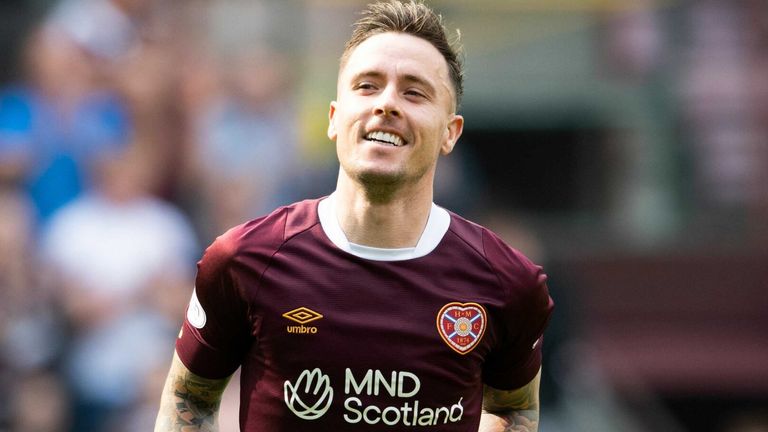 EDINBURGH, SCOTLAND - AUGUST 14: Hearts' Barrie McKay celebrates his goal to make it 2-0 during a cinch Premiership match between Heart of Midlothian and Dundee United at Tynecastle, on August 14, 2022, in Edinburgh, Scotland. 