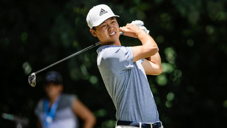 August 6, 2022: Brandon Wu tees off on the second during the third round of the 2022 Wyndham Championship at Sedgefield Country Club in Greensboro, NC. Scott Kinser/CSM (Credit Image: .. Scott Kinser/CSM via ZUMA Press Wire) (Cal Sport Media via AP Images)