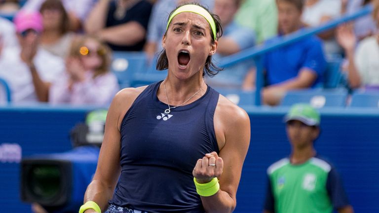 Caroline Garcia reacts during her victory over Petra Kvitova
