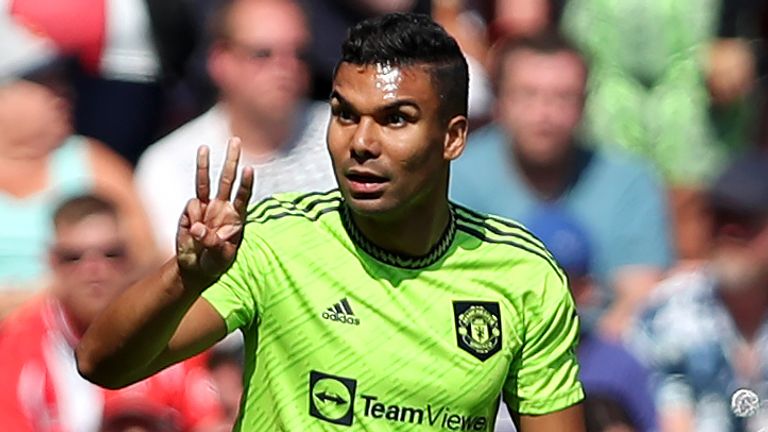 Casemiro issues instructions to his team-mates on debut for Manchester United