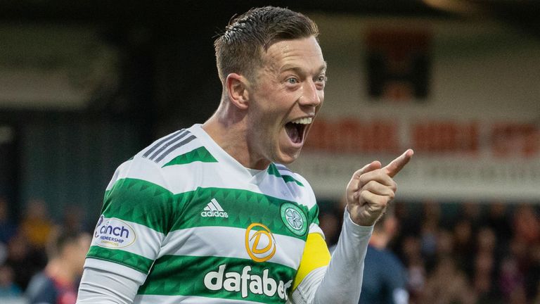 Celtic's Callum McGregor celebrates after making it 1-0 vs Ross County