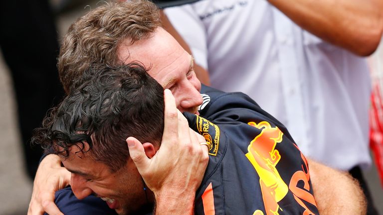 Christian Horner hugs Daniel Ricciardo