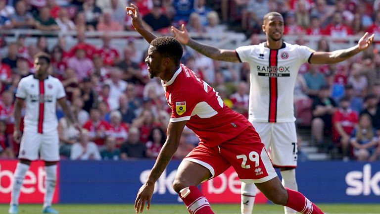 Middlesbrough's Chuba Akpom celebrates scoring his sides second goal