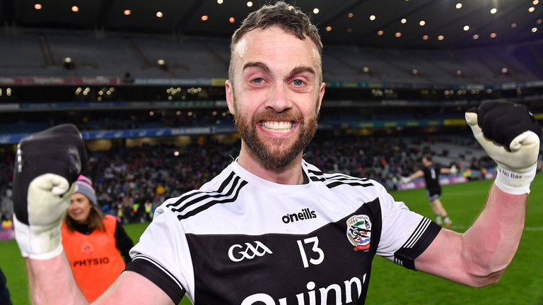 12 February 2022; Conor Laverty of Kilcoo celebrates after his side's victory in the AIB GAA Football All-Ireland Senior Club Championship Final match between Kilcoo, Down, and Kilmacud Crokes, Dublin, at Croke Park in Dublin. Photo by Piaras .. M..dheach/Sportsfile