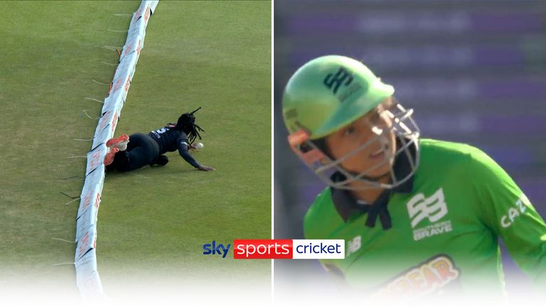 Sophia Dunkley thought she had been run out, only for the decision to be reversed to four runs after it was deemed Deandra Dottin was in contact with the boundary.