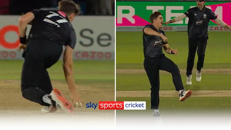 Sean Abbott produced and unbelievable caught and bowled to dismiss James Vince in stunning fashion in the Originals’ match against the Brave.
