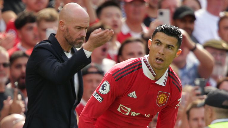 Manchester United manager Erik ten Hag sends on substitute Cristiano Ronaldo against Brighton