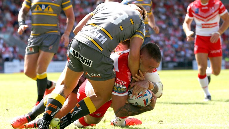 Picture by Ed Sykes/SWpix.com - St Helens' Curtis Sironen scores their first try