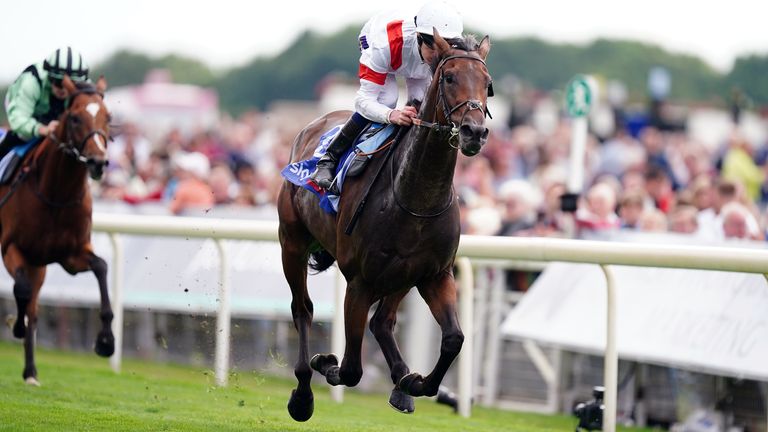 Deauville Legend and Daniel Muscutt win the Great Voltigeur Stakes in York.