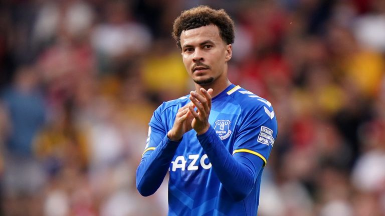 Everton&#39;s Dele Alli applauds the fans after being substituted during the Premier League match at The Emirates Stadium, London. Picture date: Sunday May 22, 2022.