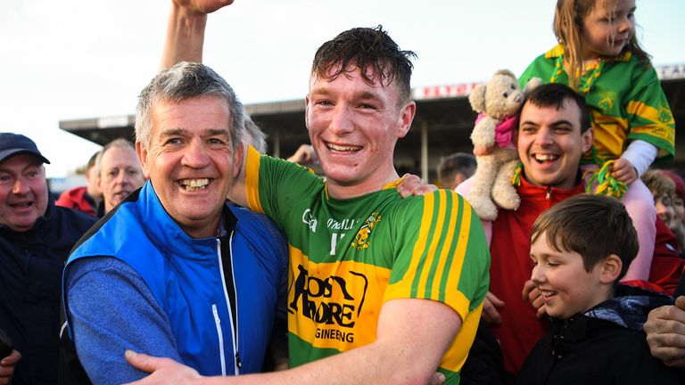 21 October 2018; Former Tipperary hurling star and former monaghan hurling manager Joe Hayes celebrates with Dillon Quirke of Clonoulty / Rossmore after the Tipperary Water County Senior Hurling Championship Final between Clonoulty / Rossmore and Nenagh ..ire ..g at Semple Stadium, in Thurles, Tipperary. Photo by Ray McManus/Sportsfile