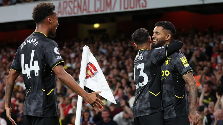 Douglas Luiz celebrates his corner goal for Aston Villa