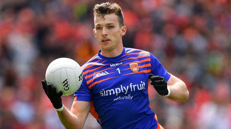 26 June 2022; Armagh goalkeeper Ethan Rafferty playing out field during the GAA Football All-Ireland Senior Championship Quarter-Final match between Armagh and Galway at Croke Park, Dublin. Photo by Ray McManus/Sportsfile