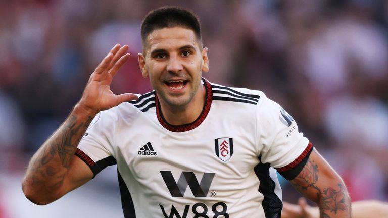 Aleksandar Mitrovic celebrates after putting Fulham ahead at Arsenal